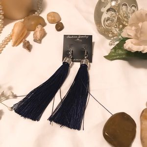 Navy Blue Tassel Earrings